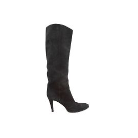 Black Sergio Rossi Suede Pointed-Toe Knee-High Boots Size 39 Black