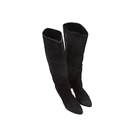 Sergio Rossi-Black Sergio Rossi Suede Pointed-Toe Knee-High Boots Size 39-Black