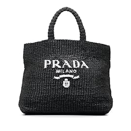 Prada-Black Prada Raffia Logo Tote-Black