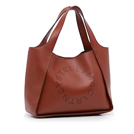 Stella Mc Cartney-Brown Stella McCartney Perforated Logo Faux Leather Satchel-Brown