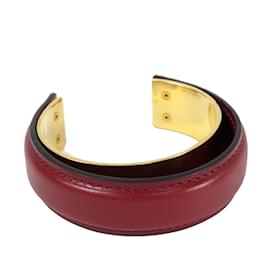 Hermès-Red Hermes Leather Cuff Bracelet-Red
