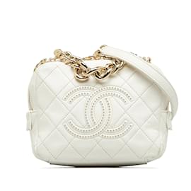 Chanel-White Chanel Studded CC Camera Bag Satchel-White