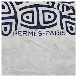 Hermès-Foulard Hermes En Soie Imprimée Bleu Foulards-Bleu