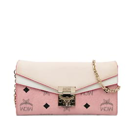 MCM-Pink MCM Visetos Millie Flap Leather Crossbody Bag-Pink