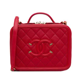 Chanel-Bolsa pequena Chanel Caviar CC em filigrana vermelha-Vermelho