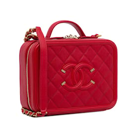 Chanel-Red Chanel Small Caviar CC Filigree Vanity Bag Satchel-Red