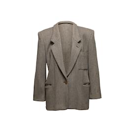 Giorgio Armani-Vintage Grey & Beige Giorgio Armani Herringbone Virgin Wool Blazer Size IT 40-Grey