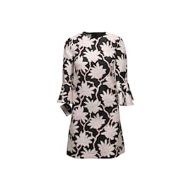 Valentino-Black & Multicolor Valentino Wool & Silk Floral Print Dress Size US 00-Black