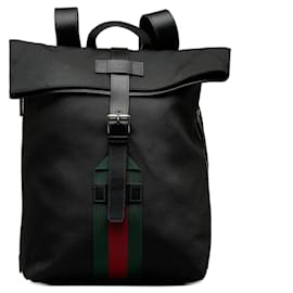 Gucci-Black Gucci Web Fold Over Techno Backpack-Black