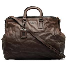 Prada-Brown Prada Vitello Daino Satchel-Marrone