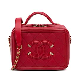 Chanel-Bolsa pequena Chanel Caviar CC em filigrana vermelha-Vermelho