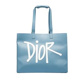 Dior-Blue Dior x Stussy Large Logo Applique Tote-Blue