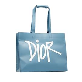 Dior-Blue Dior x Stussy Large Logo Applique Tote-Blue