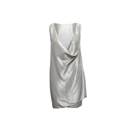 Autre Marque-Vintage Silver Zoran Silk-Blend Mini Dress Size US M-Silvery