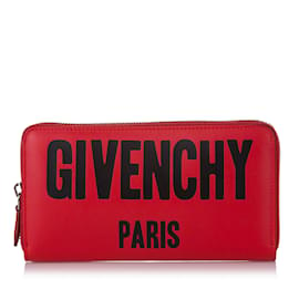 Givenchy-Portefeuille en cuir zippé à imprimé emblématique Givenchy rouge-Rouge