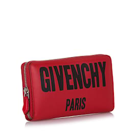 Givenchy-Portefeuille en cuir zippé à imprimé emblématique Givenchy rouge-Rouge