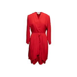 Autre Marque-Vintage Rotes James Galanos Seidenkleid mit Wellensaum, Größe L-Rot