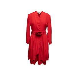 Autre Marque-Vintage Rotes James Galanos Seidenkleid mit Wellensaum, Größe L-Rot