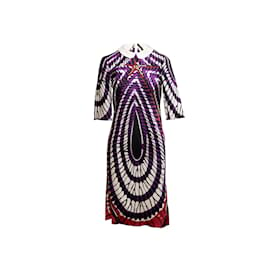 Miu Miu-Lila und mehrfarbiges, bedrucktes Kleid mit Kragen von Miu Miu, Größe S/M-Lila
