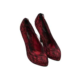 Dolce & Gabbana-Red & Black Dolce & Gabbana Satin & Lace Pumps Size 38-Red