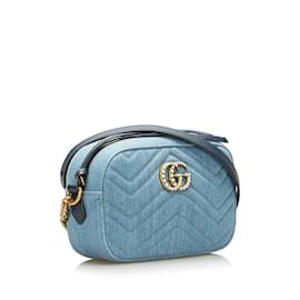 Gucci-Sac à bandoulière bleu Gucci Pearly GG Marmont Matelasse-Bleu