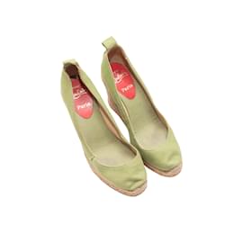 Christian Louboutin-Espadrilles compensées Christian Louboutin vertes et beiges Taille 37-Vert