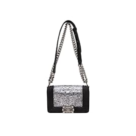 Chanel-Kleine Jungentasche von Chanel aus Schlangenleder und Leder in Schwarz und Silber-Schwarz