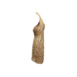 Elie Saab-Gold Elie Saab Silk Sequined & Beaded Halter Dress Size M-Golden