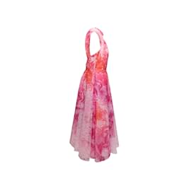 Autre Marque-Pink & Red Monique Lhuillier Floral Print Cutout Dress Size US 14-Pink