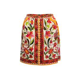 Emilio Pucci-Vintage Orange & Multicolor Emilio Pucci 60s Floral Print Velvet Skirt Size S-Orange
