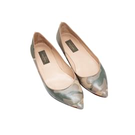 Valentino-Olive & Multicolor Valentino Camo Leather Pointed-Toe Flats Size 37.5-Multiple colors
