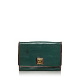 Céline-Green Celine Leather Clutch Bag-Green
