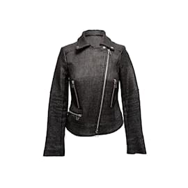Veronica Beard-Black Veronica Beard Ribbed Cotton Moto Jacket Size US 2-Black