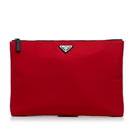 Prada-Red Prada Tessuto Soft Zip Clutch-Red
