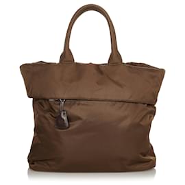 Prada-Brown Prada Tessuto Reversible Tote Bag-Brown