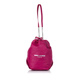 Saint Laurent-Pink Saint Laurent Teddy Leather Bucket Bag-Pink