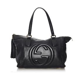 Gucci-Black Gucci Soho Working Leather Tote Bag-Black