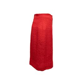 Autre Marque-Vintage Red Chanel Boutique Tweed Pencil Skirt Size S-Red