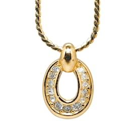 Dior-Gold Dior Rhinestone Pendant Necklace-Golden