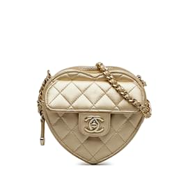 Chanel-Ouro Chanel Mini CC em Love Heart Crossbody-Dourado