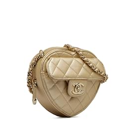 Chanel-Sac à bandoulière Chanel Mini CC in Love Heart doré-Doré
