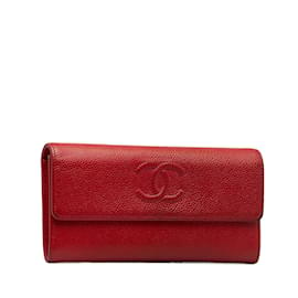 Chanel-Portafoglio lungo in pelle di caviale rosso Chanel CC-Rosso