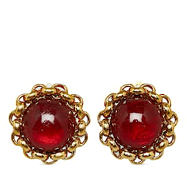 Chanel-Red Chanel CC Rhinestone Clip on Earrings-Red