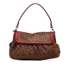Bolsa de Ombro Marrom Fendi com Estampa de Leopardo Pônei Cabelo Chef Marrom