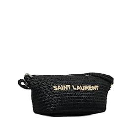Saint Laurent-Black Saint Laurent Le Raffia Logo Shoulder Bag-Black