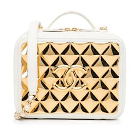 Chanel-Bolso satchel con placa dorada Chanel blanco-Blanco