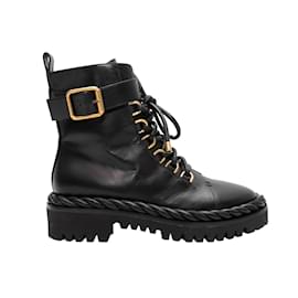 Valentino-Black Valentino Leather Combat Boots Size 37.5-Black