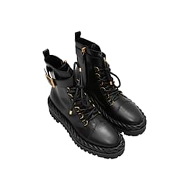 Valentino-Botas de combate de cuero Valentino negras Talla 37.5-Negro