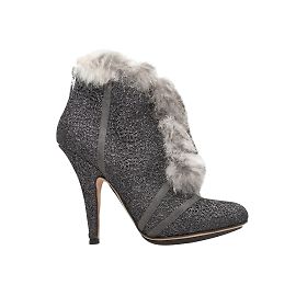 Silver & Grey Christian Dior Fur-Trimmed Heeled Booties Size 38.5 Silvery