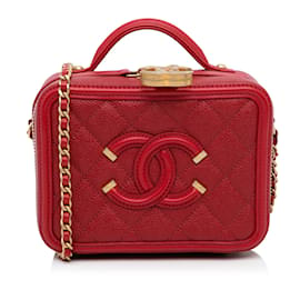 Chanel-Cartable rouge Chanel Small Caviar CC Filigree Vanity Bag-Rouge